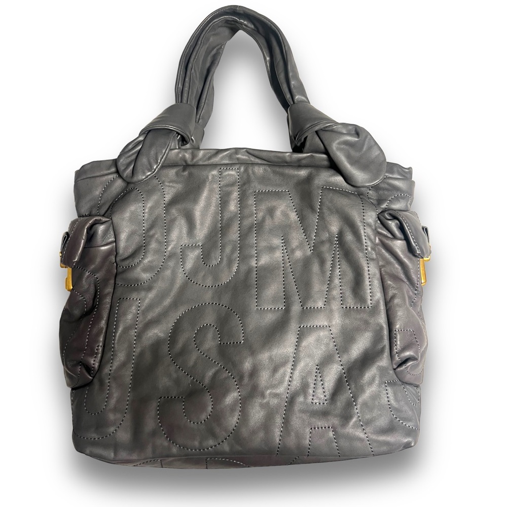 Vintage Marc Jacobs LEATHER QUILTED Large Bag Tote DARK GREY